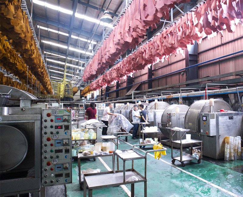 Custom leather wrapping production area